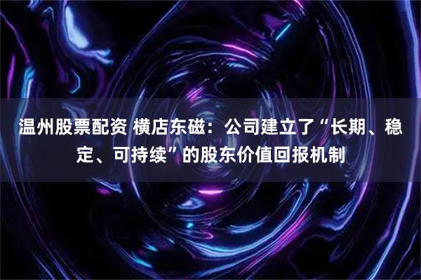 温州股票配资 横店东磁：公司建立了“长期、稳定、可持续”的股东价值回报机制